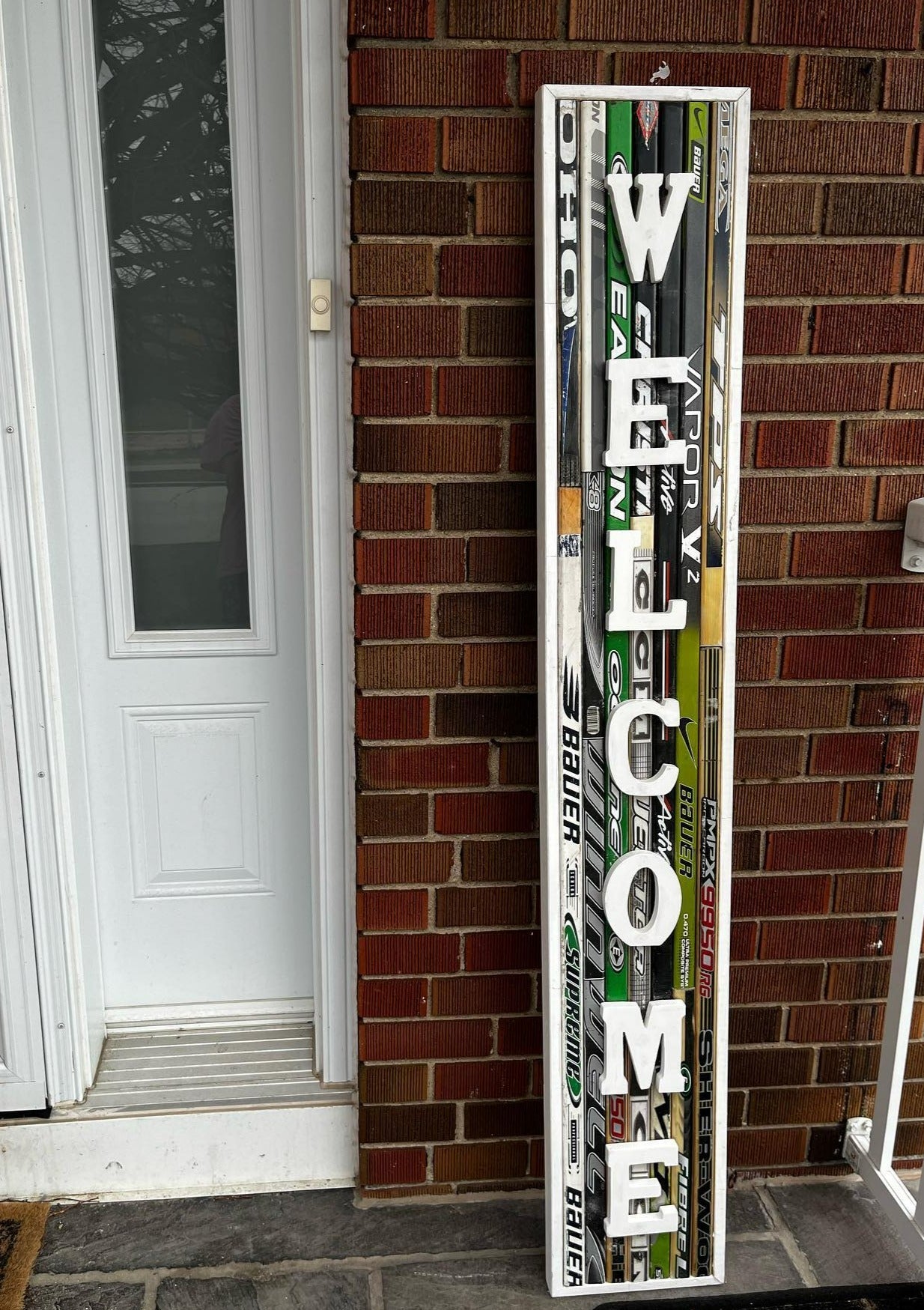 Haverford Hawks- Handcrafted Hockey Stick Welcome Sign- NHL Colors