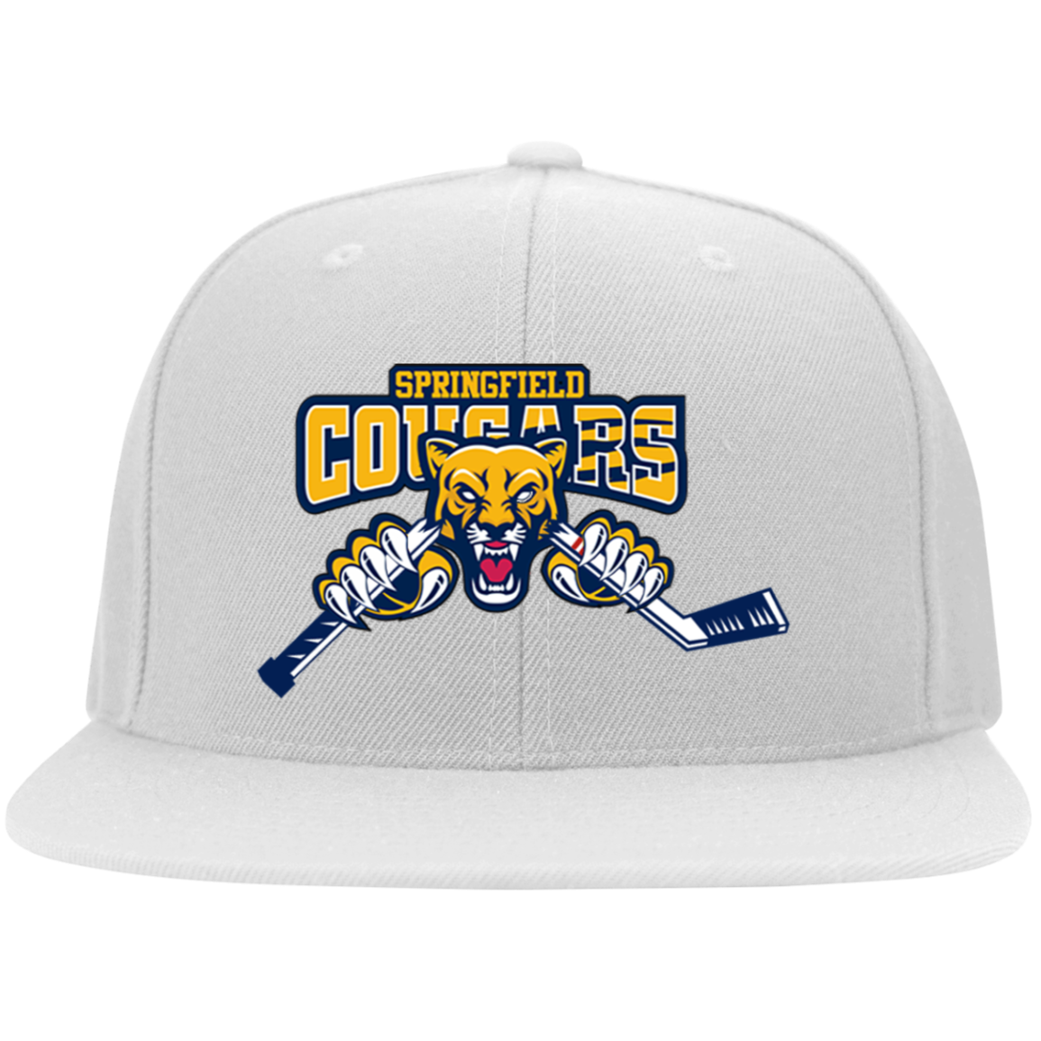 Cougars Hockey Embroidered Flat Bill Twill Flexfit Cap
