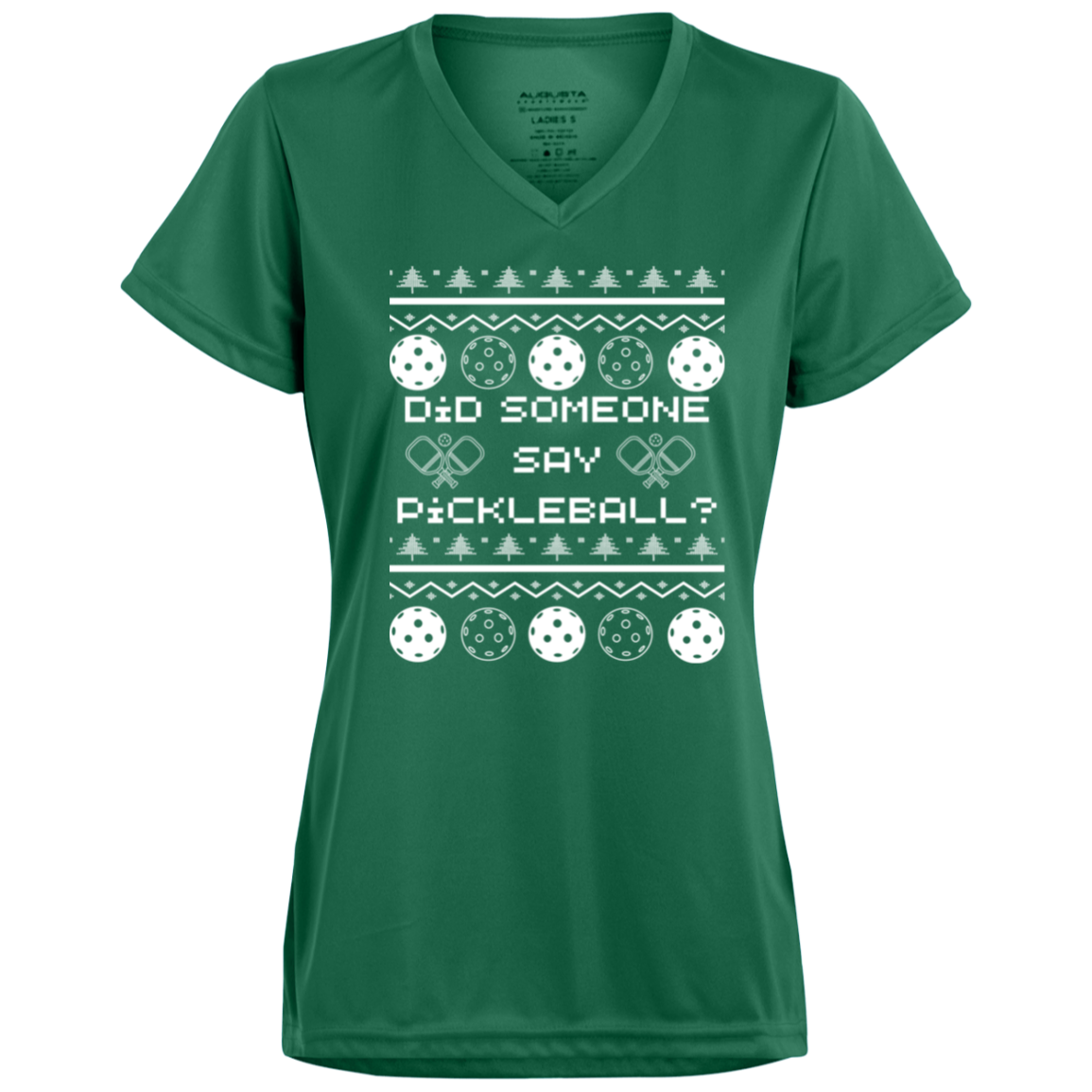 Pickleball Sweater Print Ladies’ Moisture-Wicking V-Neck Tee