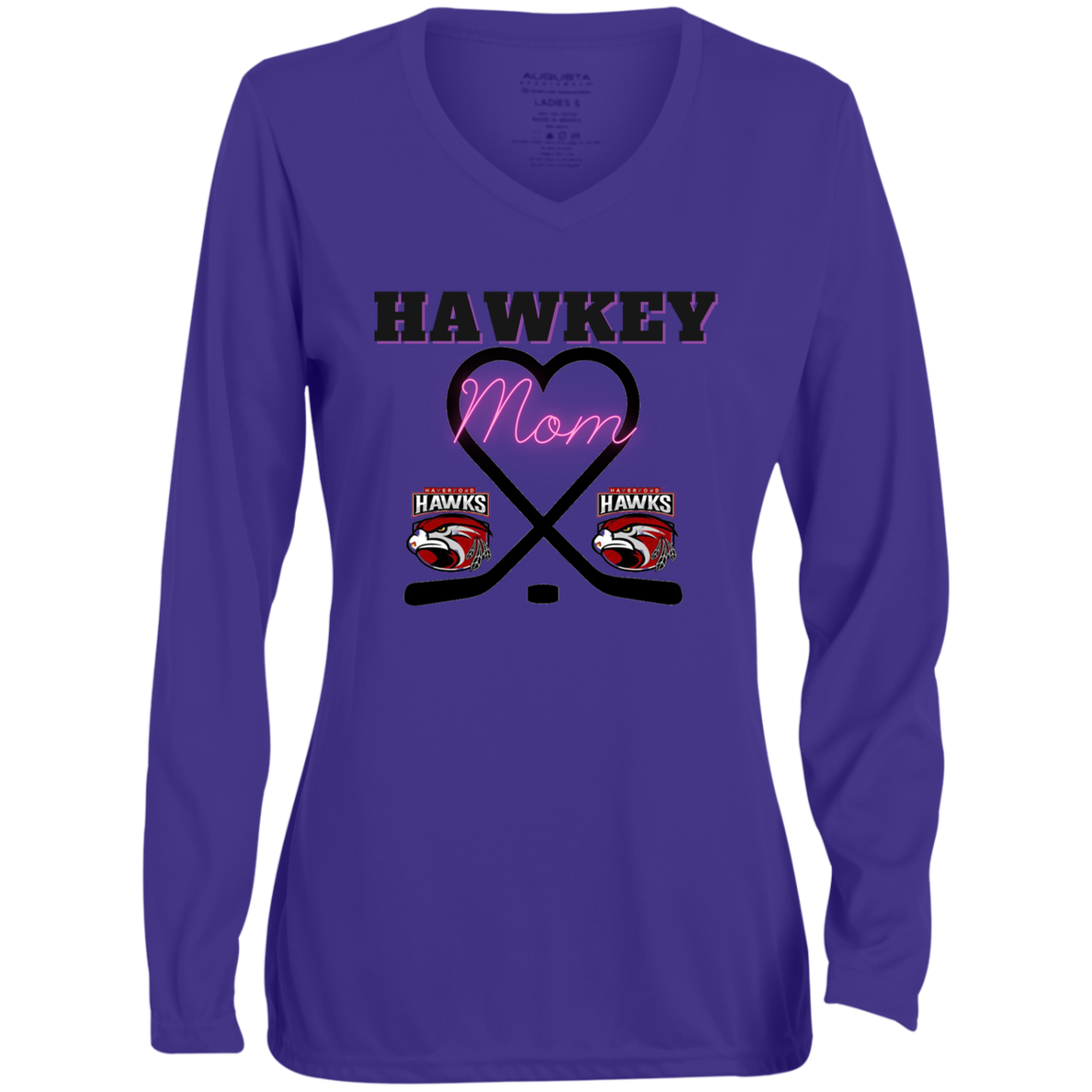 Hawkey Mom- Ladies' Moisture-Wicking Long Sleeve V-Neck Tee