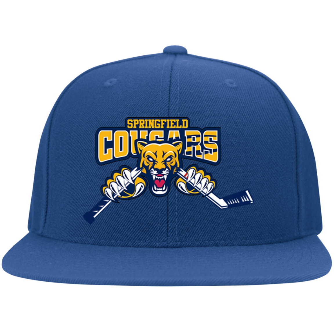 Cougars Hockey Embroidered Flat Bill Twill Flexfit Cap