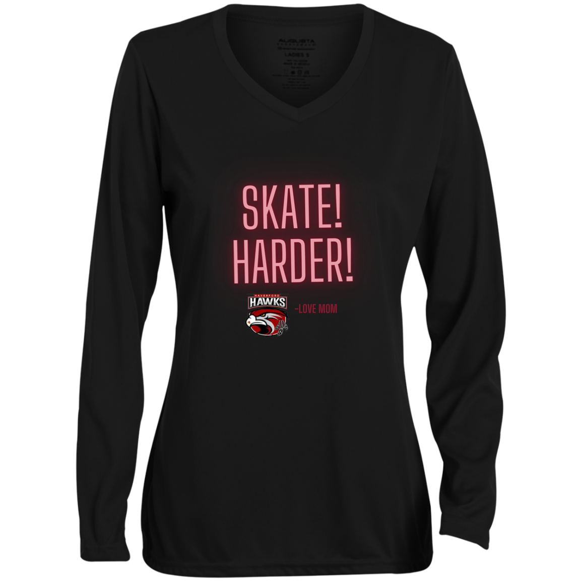 Skate Harder Hawks Ladies' Moisture-Wicking Long Sleeve V-Neck Tee