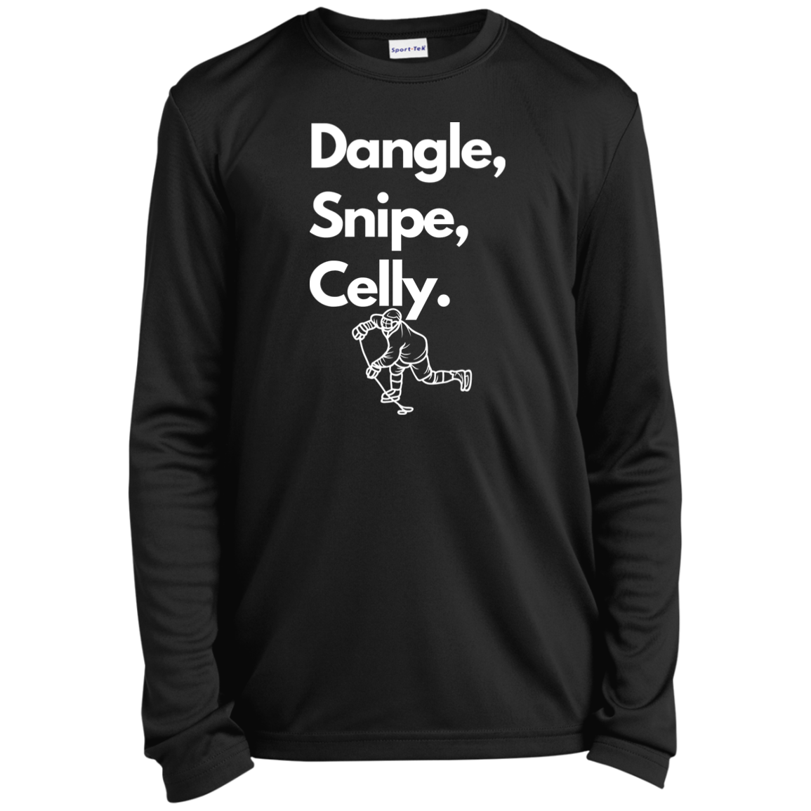 Dangle, Snipe, Celly- Hockey Youth Long Sleeve Performance Tee
