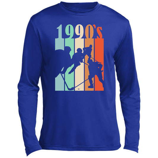 1990s Hockey- Hockey  Men’s Long Sleeve Performance Tee - Shop Hockey shirts, Hoodies, Socks online ! Shirts for Hockey Families - Off The Post Tees