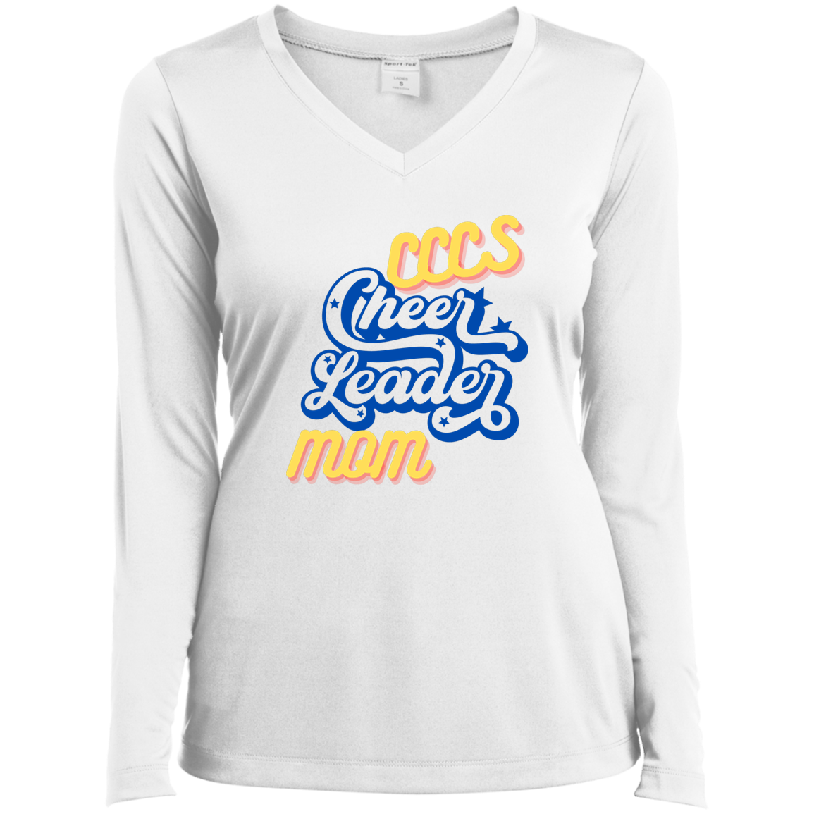 CCCS Cheer Mom- Ladies’ Long Sleeve Performance V-Neck Tee