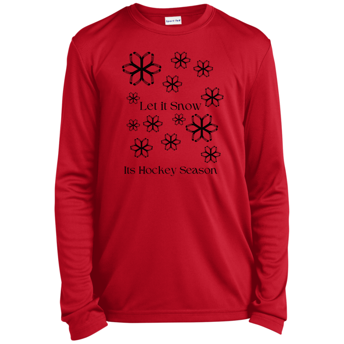 Let it snow- Hockey Snowflakes- Youth Long Sleeve Performance Tee