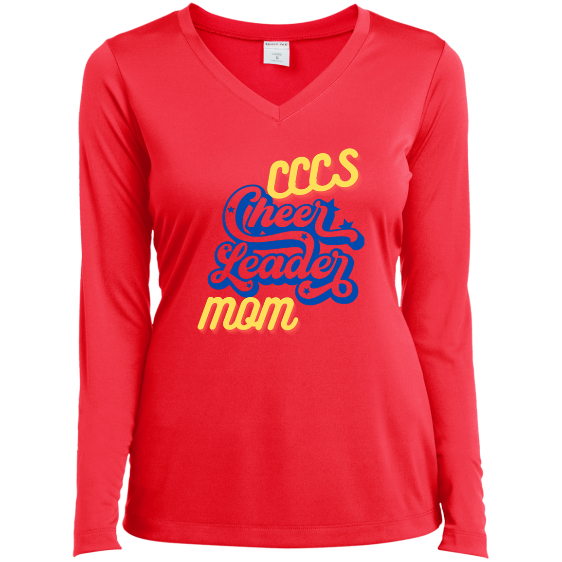 CCCS Cheer Mom- Ladies’ Long Sleeve Performance V-Neck Tee